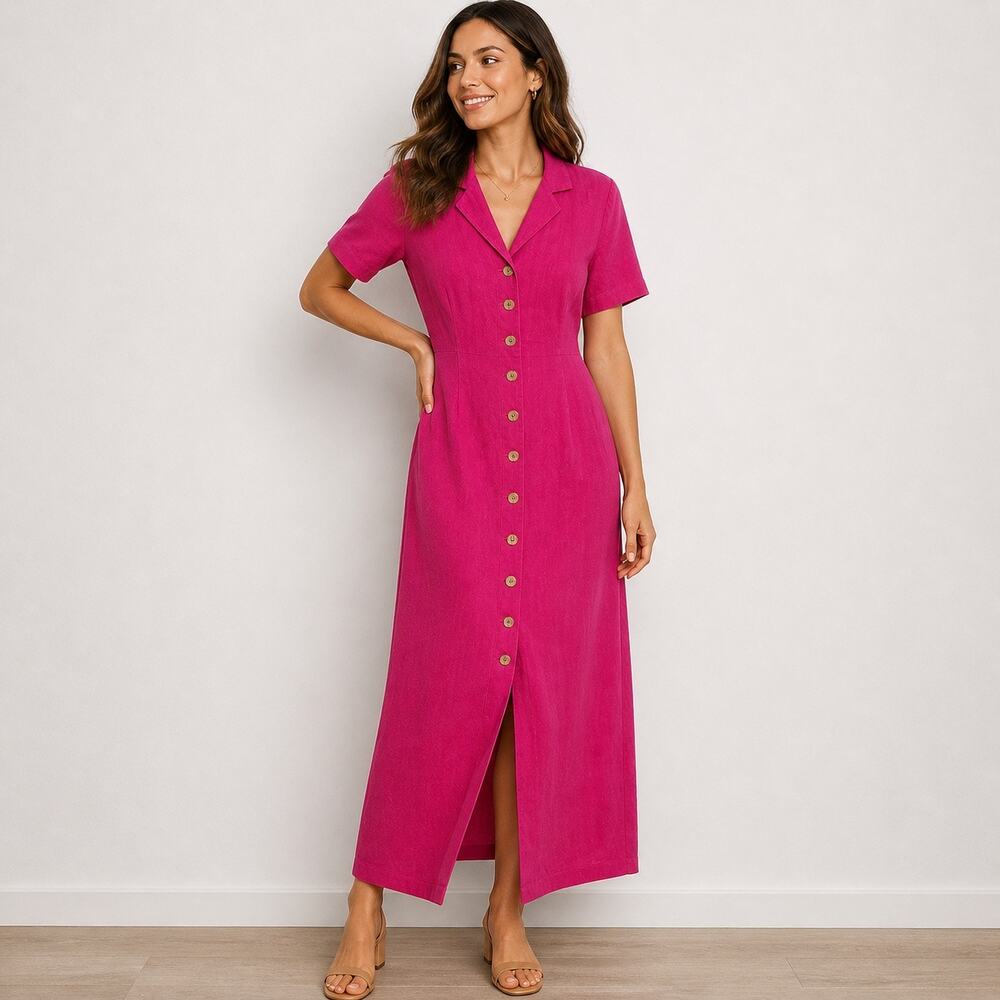 Stonebridge Pink Button Front Maxi Short Sleeve Dress Sz 10